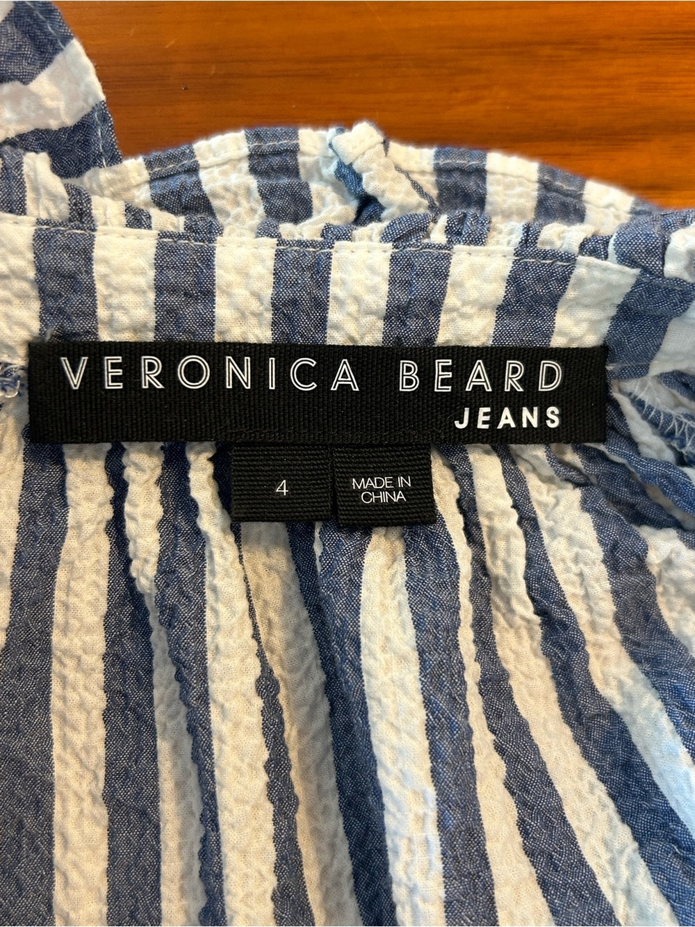 Veronica Beard Callista Blue and White Striped Ruffle Collar Button-Up Blouse - Picture 8 of 8